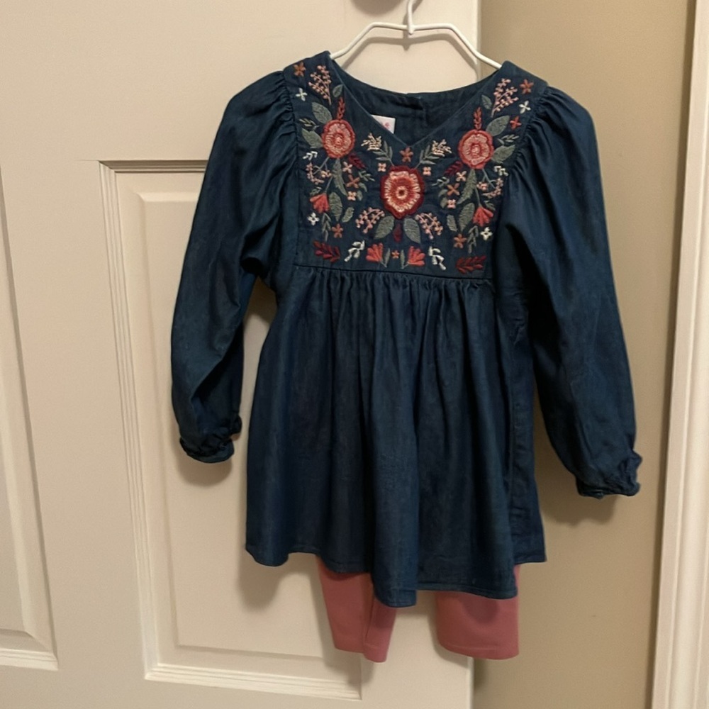 Bonnie Jean Blue and Pink Kids Matching Set Jean Florals 2T